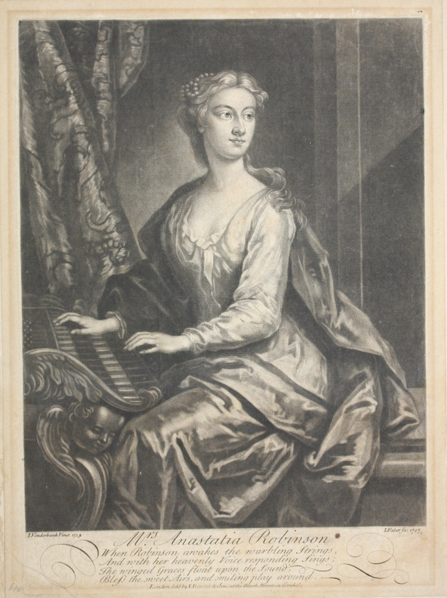 I. Vanderbank, after. Portrait of Mrs. Anastasia Robinson. Mezzotint b –  Goldin Fine Art