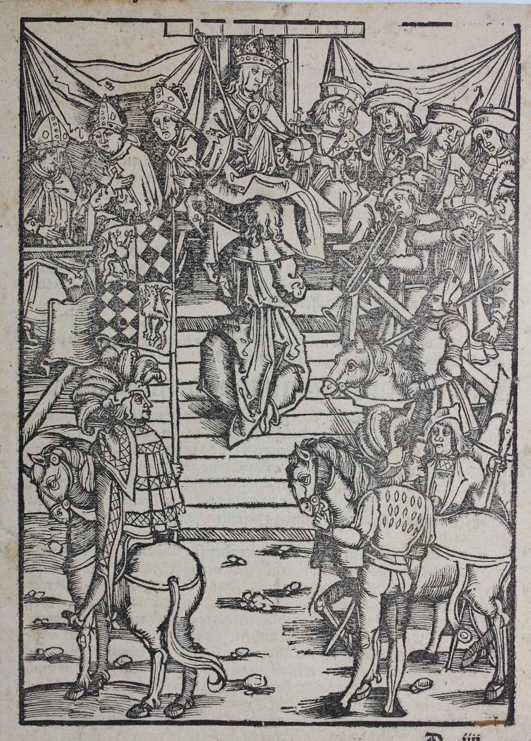 German School XVI C. Oath of fealty. 1518. Woodcut from Laienspiegel  by Ulrich Tengler.