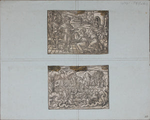 German School XVI C. Six illustrations from the Bible. Woodcuts. Page 148/3 from an ancient album.