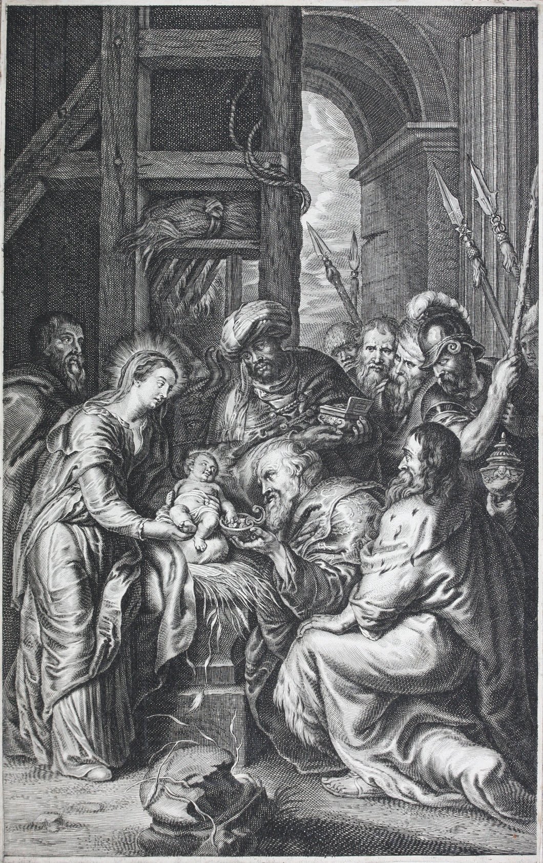 Peter Paul Rubens, after. Theodoor Galle, after. The Adoration of the Magi. Engraving. Circa 1614-1650.