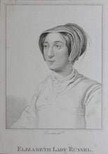Load image into Gallery viewer, Hans Holbein the Younger, after. Portrait of Elizabeth Lady Russel. Engraving by C. Rivers. 1806.
