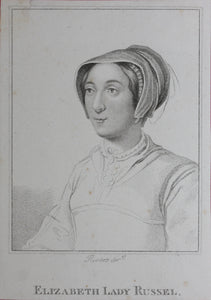 Hans Holbein the Younger, after. Portrait of Elizabeth Lady Russel. Engraving by C. Rivers. 1806.
