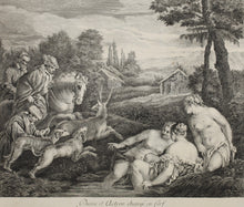 Load image into Gallery viewer, Jacopo Bassano, after. Diana and Actaeon. Engraving by Étienne Fessard. 1742.
