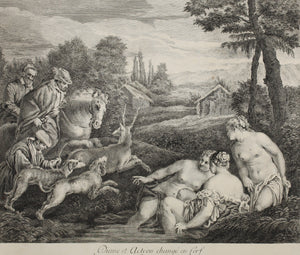 Jacopo Bassano, after. Diana and Actaeon. Engraving by Étienne Fessard. 1742.