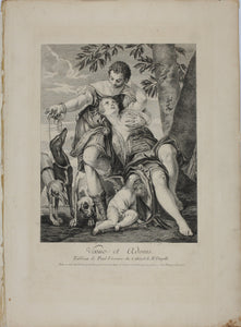 Paolo Veronese, after. Venus and Adonis. Engraving by Simon François Ravenet I. 1742.