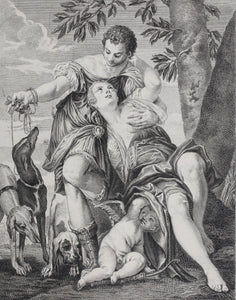 Paolo Veronese, after. Venus and Adonis. Engraving by Simon François Ravenet I. 1742.