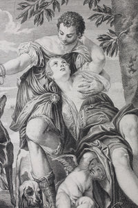 Paolo Veronese, after. Venus and Adonis. Engraving by Simon François Ravenet I. 1742.