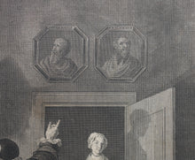 Load image into Gallery viewer, Cornelis Troost, after. The philosophers or the escaped girl. Engraving by Pieter Tanjé. 1757-1761.
