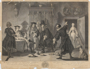 Cornelis Troost, after. The philosophers or the escaped girl. Engraving by Pieter Tanjé. 1757-1761.