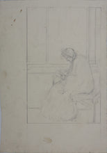 Load image into Gallery viewer, Study of a reading woman. Graphite drawing. Late XIX C.
