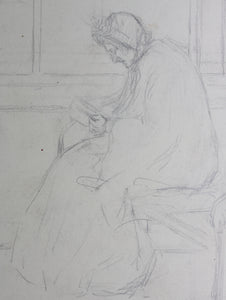 Study of a reading woman. Graphite drawing. Late XIX C.