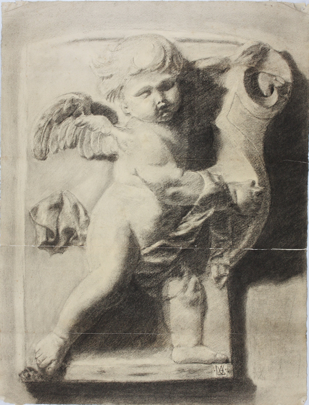 Verna Lewis(?). Study of a relief showing Putto. Graphite drawing. Late XIX/early XX C.