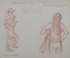 John Middleton Freeman. Wednesday Night at Max's Charlottesville, Virginia.  Sanguine drawing. Late XX C.