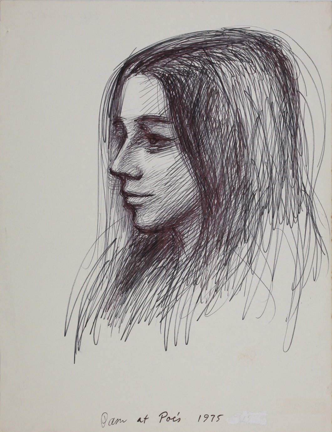 John Middleton Freeman. Portrait of Pam. Ink drawing. 1975.