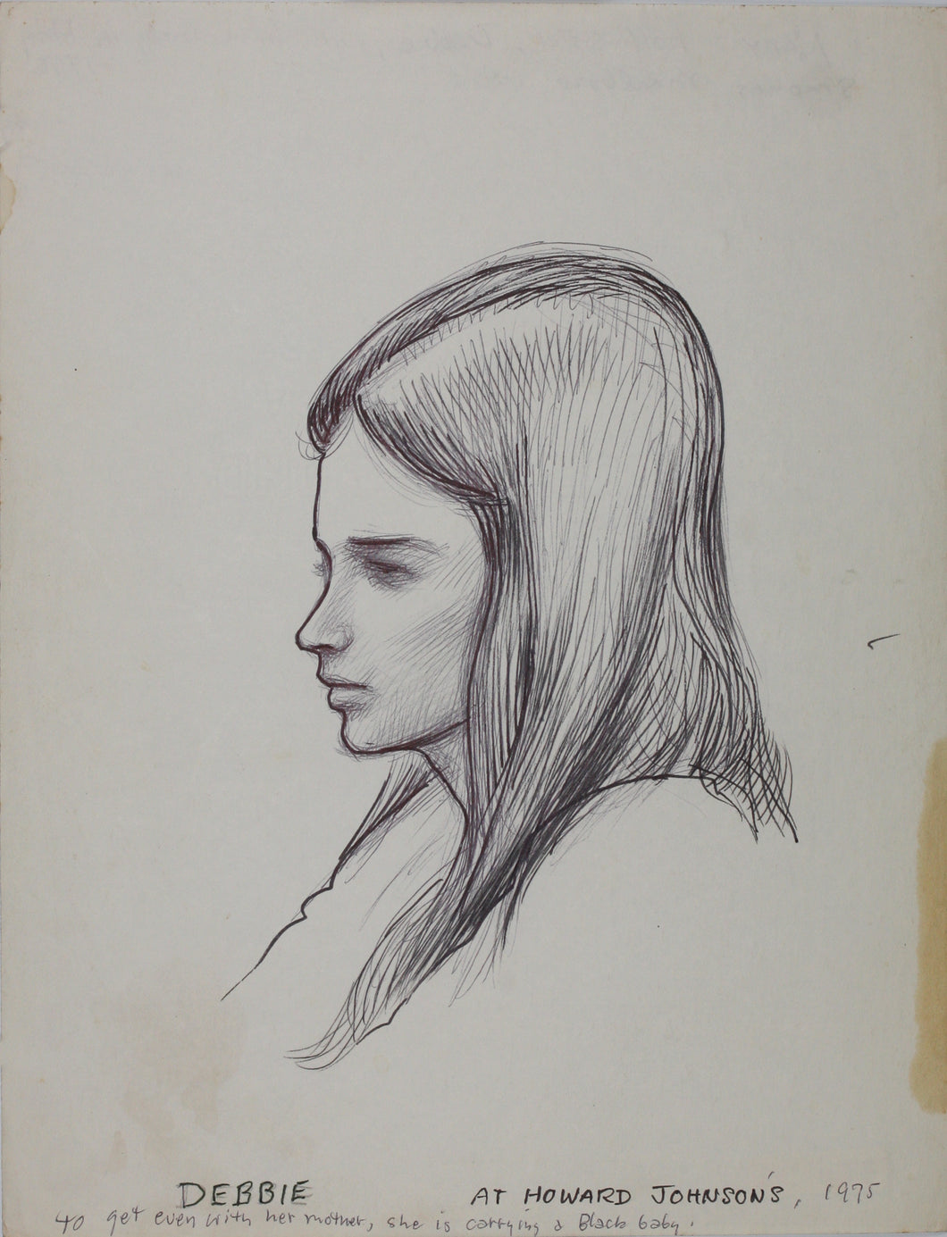 John Middleton Freeman. Portrait of Debbie. Ink drawing. 1975.