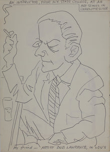 John Middleton Freeman. Portrait of an artist Bob Lawrence. Ink drawing. Late XX C.