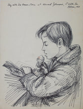 Load image into Gallery viewer, John Middleton Freeman. Portrait of a boy with Ice Cream Cone at Howard Johnson&#39;s. Ink drawing. 1969.
