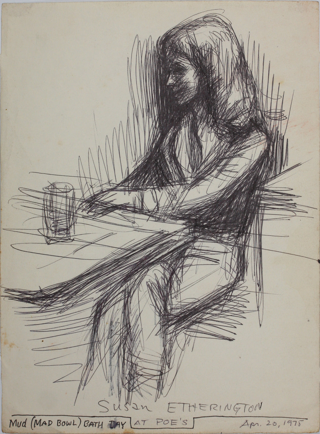 John Middleton Freeman. Portrait of Susan Etherington. Ink drawing. 1975.