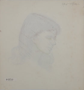 John Middleton Freeman. Female head in three quarters view. Ink drawing. Late XX C.