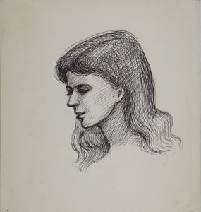 John Middleton Freeman. Female head in three quarters view. Ink drawing. Late XX C.