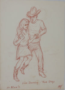 John Middleton Freeman. Line Dancing - Two Step. Dancers from Max's take a break. Two sanguine drawings. 1995.