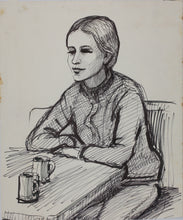 Load image into Gallery viewer, John Middleton Freeman. Portrait of a woman sitting in a bar. Ink drawing. Late XX C.
