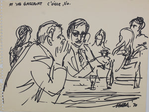 John Middleton Freeman. At the Gaslight C'ville, Va. Ink drawing. 1970.