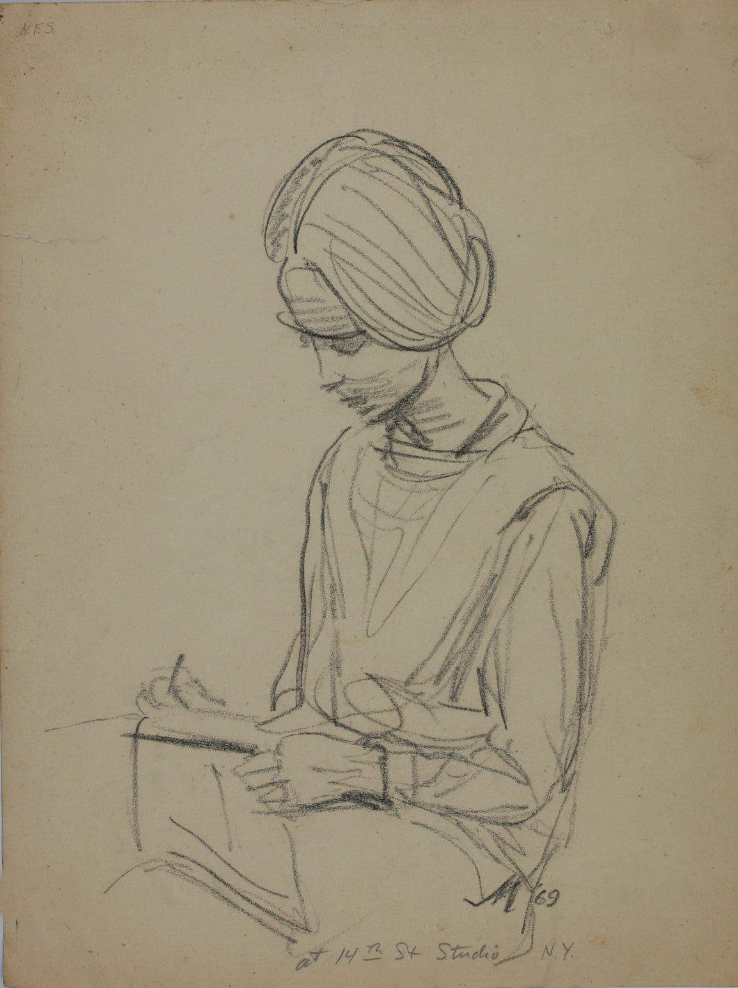 John Middleton Freeman. Portrait of an art school student. Graphite drawing. 1969.