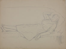 Load image into Gallery viewer, John Middleton Freeman. Urban landscape. Woman resting on couch. Two graphite drawings. 1935-1936.
