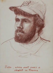 John Middleton Freeman. Portrait of John. Brownish Conte crayon drawing. Late XX C.