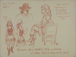 John Middleton Freeman. Line Dancing - Two Step. Dancers from Max's take a break. Two sanguine drawings. 1995.