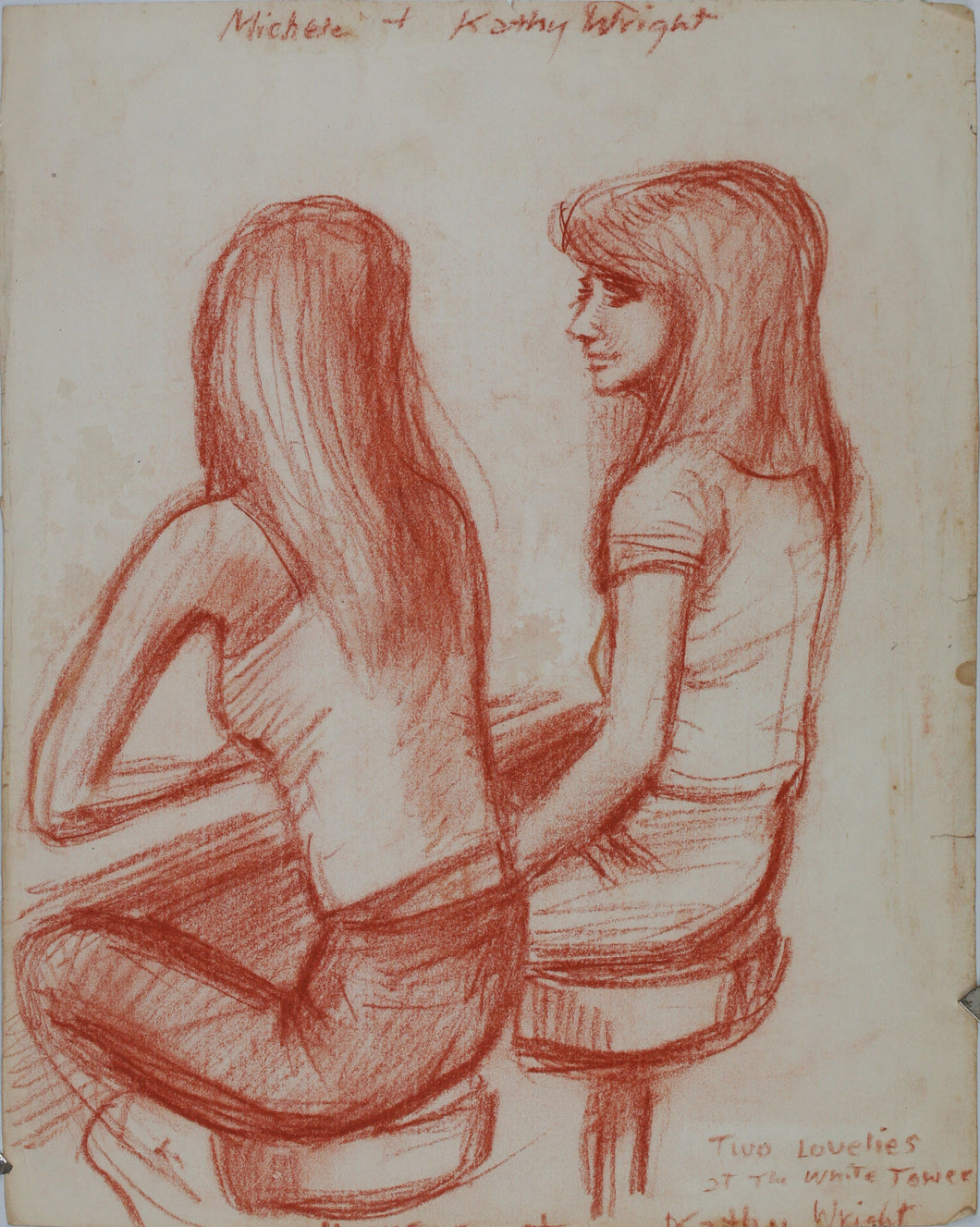 John Middleton Freeman. Portrait of Michele & Kathy Wright. Sanguine drawings. Late XX C.