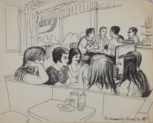 Load image into Gallery viewer, John Middleton Freeman. The University Diner. Ink drawing. 1970.
