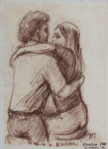 John Middleton Freeman. Portrait of Jim & Karen. Female portrait verso. Brownish Conte crayon and sanguine drawings. Late XX C.