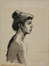 Load image into Gallery viewer, John Middleton Freeman. Bust portrait of a nude model in profile.  Black ink and wash drawing. Late XX C.
