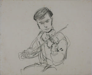 John Middleton Freeman. Portrait of Frank Zappa. Portrait of Violinist. Two Black Conte Crayon drawings. Late XX C.