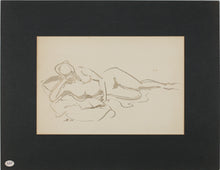 Load image into Gallery viewer, John Middleton Freeman. Reclining female nude reading. Sepia drawing. 1966.
