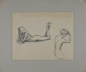 John Middleton Freeman. Female Nude Studies. Graphite drawing. 1973.