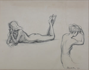 John Middleton Freeman. Female Nude Studies. Graphite drawing. 1973.