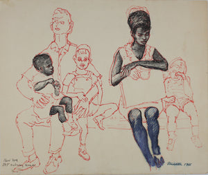 John Middleton Freeman. New York IRT subway scene. Ink drawing. 1966.