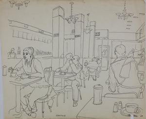 John Middleton Freeman. At Smith's, New York. Ink drawing. 1969.