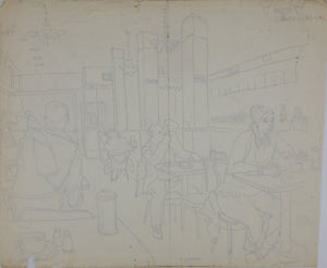 John Middleton Freeman. At Smith's, New York. Ink drawing. 1969.