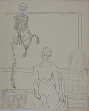 Load image into Gallery viewer, John Middleton Freeman. An artist and his model. Dancing Skeleton. Two Ink/pen outline drawing on one sheet. Late XX C.
