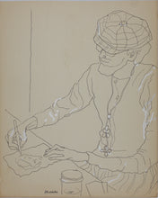 Load image into Gallery viewer, John Middleton Freeman. Portrait of an artist at work. Ink/pen outline drawing. 1987.
