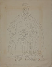 Load image into Gallery viewer, John Middleton Freeman. Sketch of a seating gentleman in period attire. Ink/pen outline drawing. 1953.
