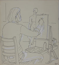 Load image into Gallery viewer, John Middleton Freeman. An artist and his model. Ink/pen outline drawing 1987.
