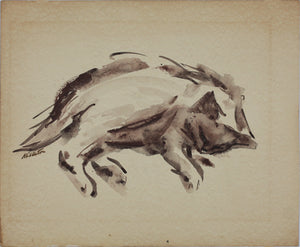 John Middleton Freeman. Sleeping kitten. Ink drawing. XX C.