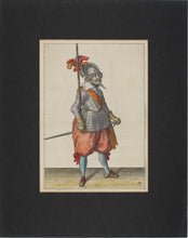 Load image into Gallery viewer, Jacques de Gheyn II. Landsknecht lifting the pike. Colored engraving. 1607.
