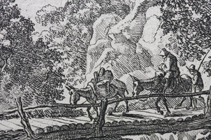 Jan Both. Travellers and their mules on the wooden bridge near Sulmona and Tivoli. Etching. 1636-1652.