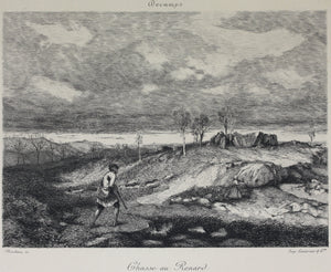 Alexandre-Gabriel Decamps, after. Fox Hunting. Etching by Daniel Mordant. Late 19th to early 20th c.